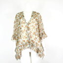 【中古】アズールバイマウジー AZUL by moussy チュニック ブラウス 花柄 フラワー シアー シースルー Vネック フリル ランヘム 7分袖 S ベージュ グレー オレンジ マルチカラー レディース 【ベクトル 古着】 250613