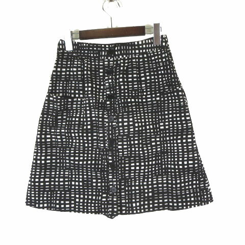 【中古】セオリー Theory スカート 手書き風 チェック柄 フロントボタン コットン ストレッチ ひざ丈 M 2 黒 ブラック 白 ホワイト レディース 【ベクトル 古着】 250613(4)