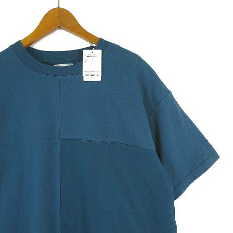 【中古】未使用品 YE LiBARE イリベア チュニック カットソー 異素材 ドッキング 切替 オーバーサイズ クルーネック 半袖 F ブルーグリーン タグ付 美品 レディース 【ベクトル 古着】 250624