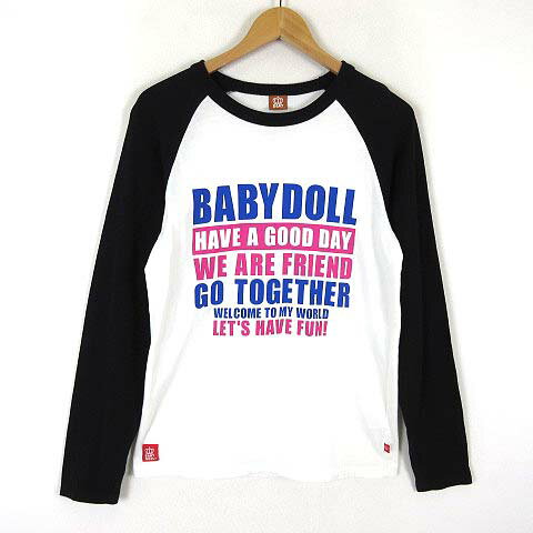 【中古】ベビードール BABYDOLL Tシャツ ラグラン ロンT ロゴ プリント コットン クルーネック 長袖 M ..