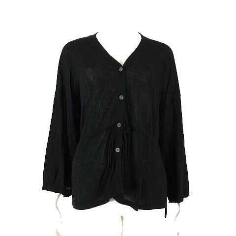 【中古】アトリエドール Kazumi カーディガン コットン 7分袖 フレアスリーブ ウエストリボン F 黒 ブラック レディース 【ベクトル 古着】 250826