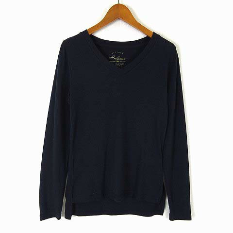 【中古】アンデミュウ Andemiu カットソー トップス Vネック ストレッチ 長袖 M 紺 ネイビー レディース 【ベクトル 古着】 251007(4)