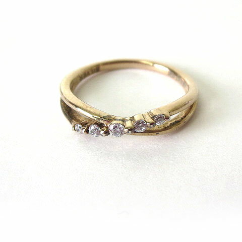 【中古】カナルヨンドシー canal4℃ 指輪 リング クロスライン シルバー ゴールドコーティング キュービックジルコニア 4.5号 ジュエリー アクセサリー 箱付 レディース 【ベクトル 古着】 251109