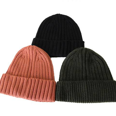 【中古】ユニクロ UNIQLO ヒートテック リブ ビーニー ニット帽 ニットキャップ 3個 セット F 黒 ブラック カーキ オレンジ 美品 メンズ レディース 【ベクトル 古着】 251125