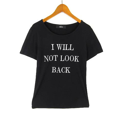 サリア salire Tシャツ カットソー 英字 刺繍 半袖 M 黒 ブラック オフ白 レディース  260415