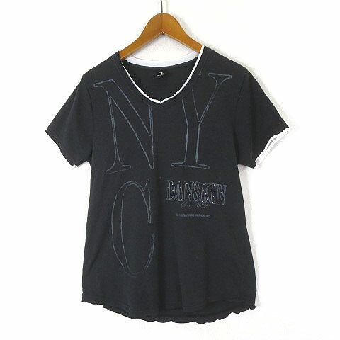 【中古】ダンスキン DANSKIN Tシャツ レイヤード ラインストーン ロゴ 半袖 XL 黒 ブラック 白 ホワイト フィットネス ヨガ トレーニング 大きいサイズ レディース 【ベクトル 古着】 260426