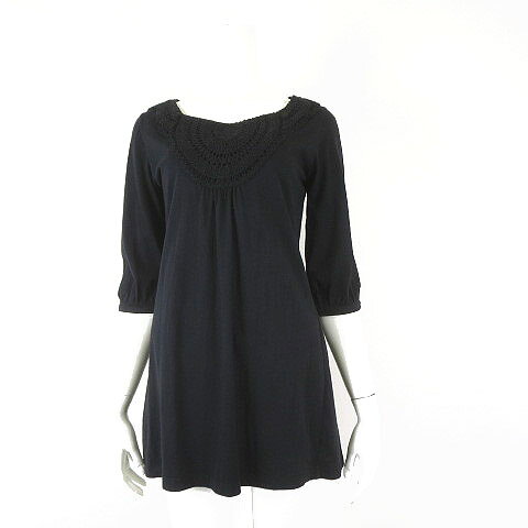 【中古】ローラアシュレイ LAURA ASHLEY チュニック カットソー クロシェ レース 7分袖 S 黒 ブラック レディース 【ベクトル 古着】 260428