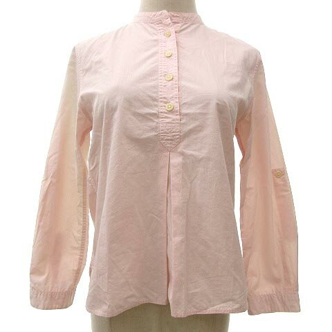 【中古】マーガレットハウエル MHL. シャツ ブラウス 長袖 プルオーバー バンドカラー コットン ロールアップ フロントタック 1 ピンク R041922 レディース 【ベクトル 古着】 210419