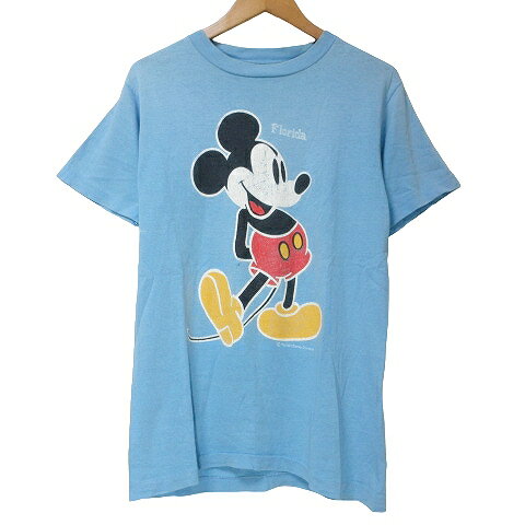 【中古】ヴィンテージ VINTAGE ミッキーTシャツ 半袖 カットソー ディズニー プリント クルーネック 丸胴 水色 X メンズ 【ベクトル 古着】 241009のサムネイル