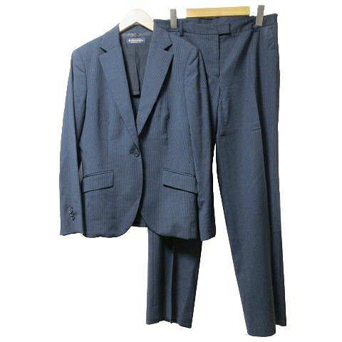 【中古】ブルックスブラザーズ BROOKS BROTHERS ストライプ パンツスーツ テーラード ジャケット シングル 1B 背抜き ウール 4 M相当 紺 ネイビー X レディース 【ベクトル 古着】 241009