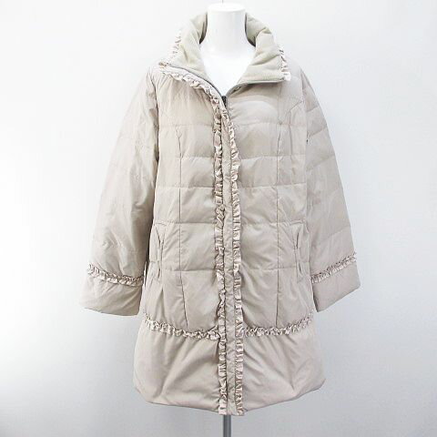 【中古】アンドラブ &Love ダウンコート ロング丈 フリル L ベージュ系 ジップアップ ポケット 裏地 レディース 【ベクトル 古着】 220121のサムネイル