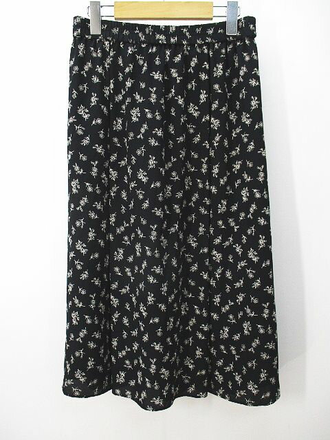 【中古】アンタイトル UNTITLED 花柄 ロング丈 フレアスカート 2 黒系 ブラック ギャザー 裏地 レディース 【ベクトル 古着】 240113