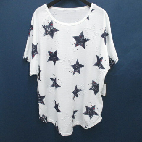 【中古】未使用品 Bi.nachura 星柄 スター 半袖 Tシャツ カットソー M〜L 白系 ホワイト ストレッチ シースルー 透け感 タグ付 レディース 【ベクトル 古着】 240607