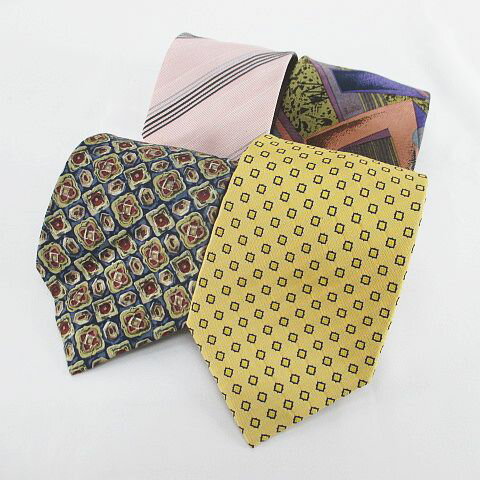 【中古】ジムトンプソン JIM THOMPSON 4本セット シルク 絹 ネクタイ レギュラータイ シャルル ジョルダン CHARLES JOURDAN / ロベルタディカメリーノ Roberta di Camerino / Queens Coatvery 青系 ブルー 総柄 メンズ 【ベクトル 古着】 241216