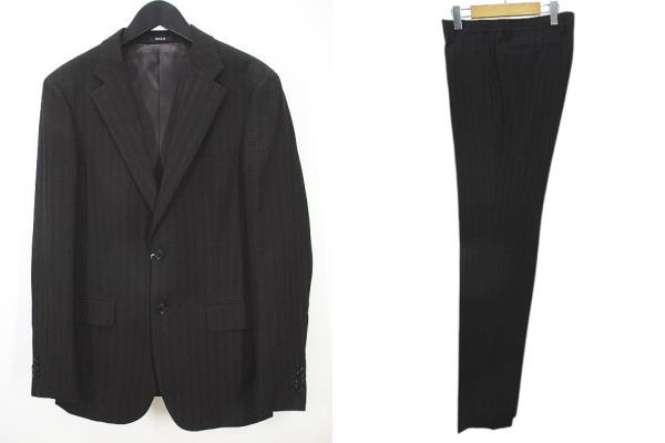 【中古】コムサイズム COMME CA ISM ストライプ柄 セットアップ スーツ 上下 M 茶系 ダークブラウン シングル ジップフライ 裏地 タグ付 メンズ 【ベクトル 古着】 250128