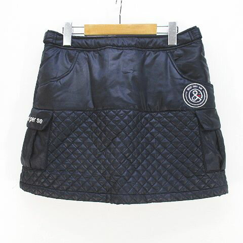 【中古】アンパスィ and per se ゴルフウェア ミニ丈 台形スカート L ネイビー 紺系 キルティング ポケット 中綿 レディース 【ベクトル 古着】 250206