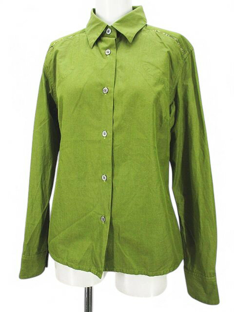 【中古】マーガレットハウエル MARGARET HOWELL 長袖 シャツ ブラウス 2 緑系 ダークグリーン ボタン パイピング レディース 【ベクトル 古着】 250227