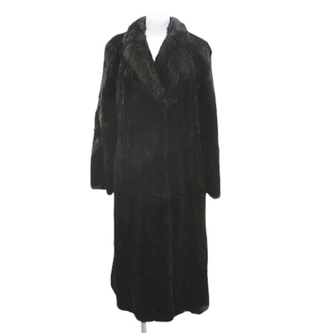 【中古】ファーコート 毛皮 ミンクファー ロング丈 茶系 ブラウン ポケット ホック 裏地 レディース 【ベクトル 古着】 250303