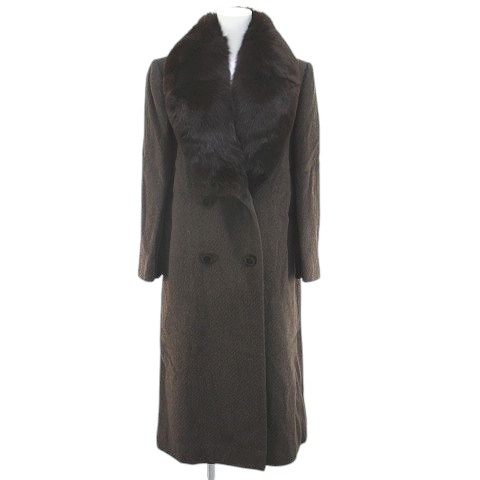 【中古】Carat ロングコート ブルーフォックスファー 毛皮 11A2 茶系 ブラウン 毛 ウール 裏地 レディース 【ベクトル 古着】 250307