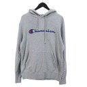 【中古】チャンピオン CHAMPION 長袖 プルオーバー パーカー L 灰系 グレー ロゴプリント カンガルーポケット 綿 コットン メンズ 【ベクトル 古着...