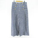 【中古】未使用品 ザラ ZARA 千鳥格子柄 ロング丈 ワイドパンツ ツイード L 青系 ブルー 綿 コットン タグ付 レディース 【ベクトル 古着】 2504...