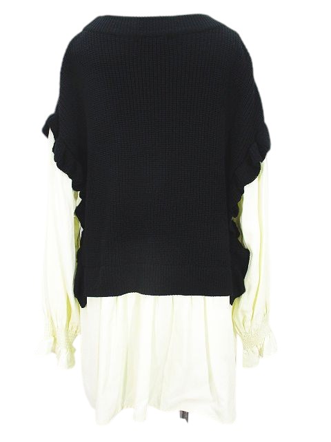 【中古】インゲボルグ INGEBORG 長袖 チュニック 4 アイボリー ニット 切替 レイヤード調 フリル ボタン レディース 【ベクトル 古着】 250503