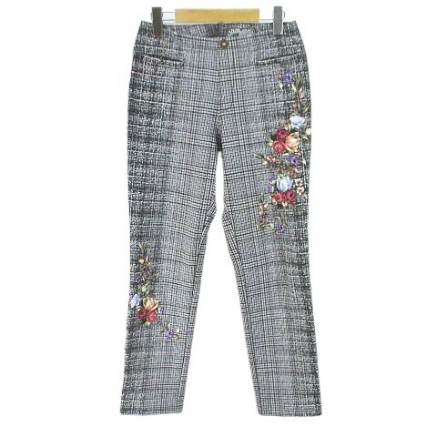 【中古】ロッサ Rossa インポートロッサ グレンチェック柄 花柄 フラワー ロングパンツ レギパ