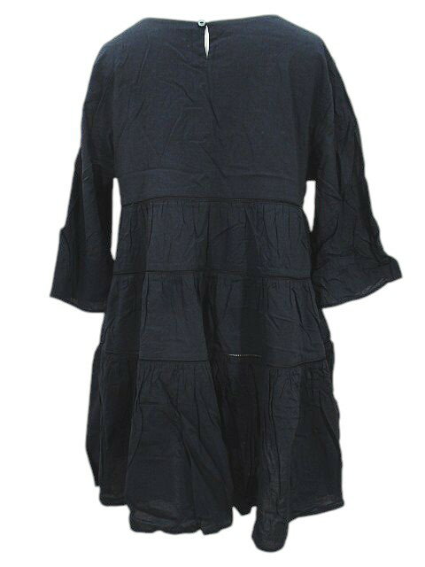 【中古】テチチ Te chichi 七分袖 ティアード チュニック フリー 黒系 ブラック Vネック レース バックボタン レディース 【ベクトル 古着】 250526