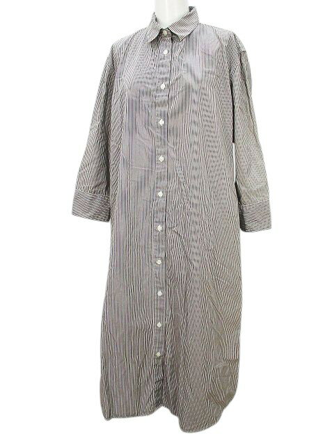 【中古】ユニクロ UNIQLO ストライプ柄 七分袖 シャツワンピース 膝丈 L 茶系 ブラウン レディース 【ベクトル 古着】 250527