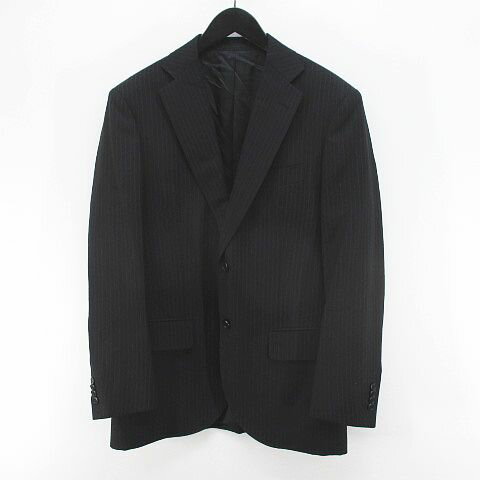 【中古】バラシ barassi ストライプ柄 セットアップ 上下 スーツ 48 黒系 ブラック 裏地 ボタン 日本製 毛 ウール メンズ 【ベクトル 古着】 250607 【中古】バラシ barassi ストライプ柄 セットアップ 上下 スーツ 48 黒系 ブラック 裏地 ボタン 日本製 毛 ウール メンズ 【ベクトル 古着】 250607