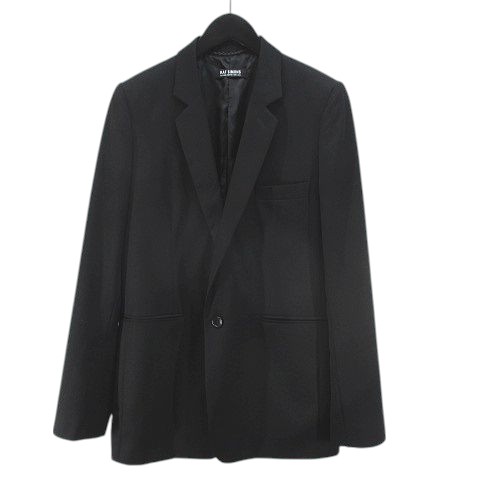 【中古】ラフシモンズ RAF SIMONS セットアップ 上下 スーツ 48 黒系 ブラック 無地 テーラード ジップフライ 裏地 ボタン 毛 ウール メンズ 【ベクトル 古着】 250609