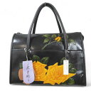 【中古】トートバッグ ハンドバッグ 本手彫り イエローローズ ブラック 黒系 レザー レディース 【ベクトル 古着】 250616