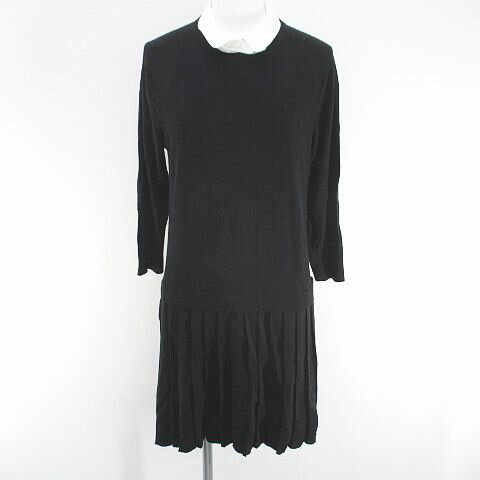 【中古】未使用品 コントワーデコトニエ COMPTOIR DES COTONNIERS 八分袖 膝上 ミニ ニットワンピース プリーツワンピース ワンピース カシミヤ混 36 黒系 ブラック 毛 ウール タグ付 レディース 【ベクトル 古着】 250703