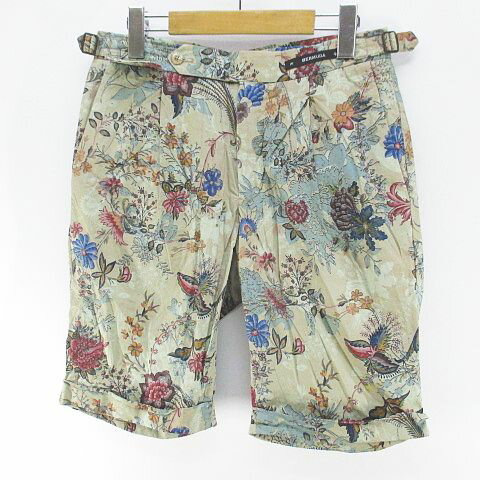 【中古】ピーティーバミューダ PT BERMUDA 花柄 フラワー 膝丈 ハーフパンツ ジップフライ 44 ベージュ系 ロールアップ メンズ 【ベク..