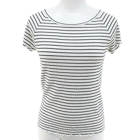 【中古】アーバンリサーチ URBAN RESEARCH ボーダー 半袖 カットソー ニット Free 白系 ホワイト ストレッチ レディース 【ベクトル 古着】 250715