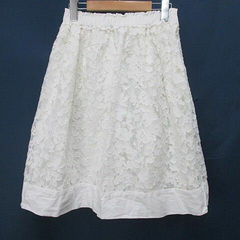 【中古】フランコフェラーロ FRANCO FERRARO 膝丈 フレアスカート 2 白系 ホワイト レース 裏地 ギャザー 日本製 レディース 【ベクトル 古着】 250726