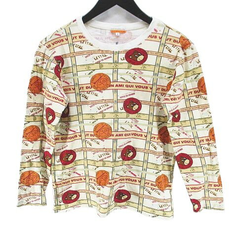 【中古】カステルバジャック CASTELBAJAC 長袖 Tシャツ カットソー ロンT S ベージュ系 ロゴ 文字 プリ..