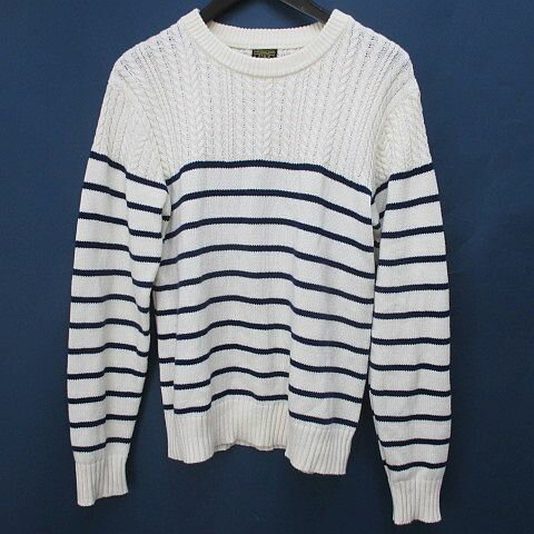 【中古】エドウィン EDWIN ボーダー柄 長袖 ニット セーター S 白系 アイボリー ケーブル編み リブ メンズ 【ベクトル 古着】 250825