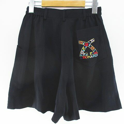 【中古】レオナールスポーツ LEONARD SPORT ゴルフウェア キュロットパンツ M 紺系 ネイビー ジップフライ 刺繍 日本製 レディース 【ベクトル 古着】 250829