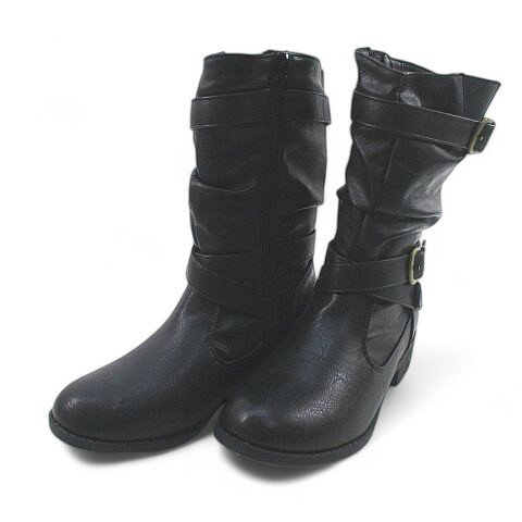 【中古】リリオブランコ Lirio blanco 美脚くしゅくしゅエンジニアブーツ 2110 S ブラック 黒系 レザー..