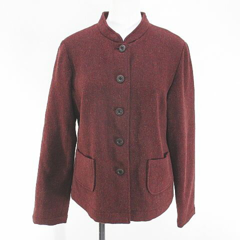 【中古】マリーンハウス marine House ジャケット 薄手 M ボルドー系 ワインレッド 日本製 ポケット 毛 ウール レディース 【ベクトル 古着】 250901(4)