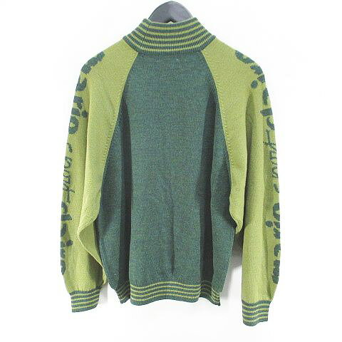 【中古】マリクレール MARIE CLAIRE ゴルフウェア 長袖 ニット セーター ハイネック M 緑系 グリーン ロゴ 文字 刺繍 ワッペン 毛 ウール レディース 【ベクトル 古着】 250928