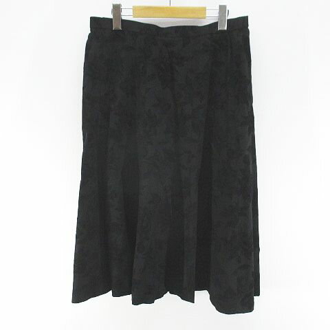 【中古】NONA 花柄 フラワー ミモレ丈 フレアスカート スカート 15 黒系 ブラック フロッキープリント 毛 ウール 裏地 レディース 【ベクトル 古着】 250918