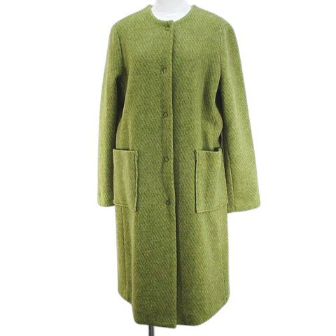 【中古】未使用品 イルヴェントアンドラセータ IL VENTO & LA SETA ノーカラー コート ロング丈 M 緑系 グリーン 総柄 スナップボタン 裏地 イタリア製 タグ付 レディース 【ベクトル 古着】 251003(4)