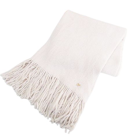 【中古】ランダ RANDA マフラー ストール ショール ピンクベージュ ロゴチャーム フリンジ 無地 レディ..