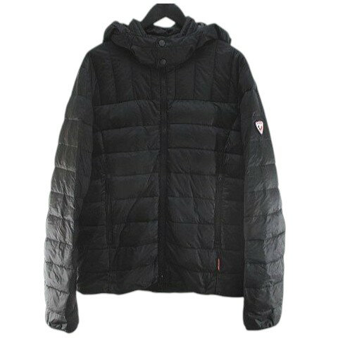 【中古】ロシニョール ROSSIGNOL ダウン ジャケット 3 黒系 ブラック ダブルジップ フード 刺繍 ワッペン 裏地 メンズ 【ベクトル 古着】 251007