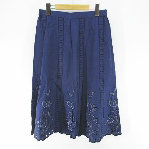 【中古】未使用品 SHINWA STYLE あいか 藍華 花柄 フラワー ミモレ丈 フレアスカート スカート 麻 リネン 15B2 紺系 ネイビー 日本製 刺繍 裏地 タグ付 レディース 【ベクトル 古着】 251007
