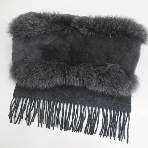 【中古】マーレンダム MARLENEDAM カシミヤ ショール ストール 灰系 ダークグレー 無地 レッキス ブル..