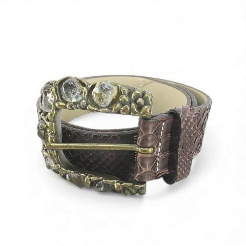 【中古】Real Pyton プレーンベルト パイソン ヘビ革 42 茶系 ブラウン イタリア製 ストーン調 ピン式 バックル 小物 レディース 【ベクトル 古着】 251021