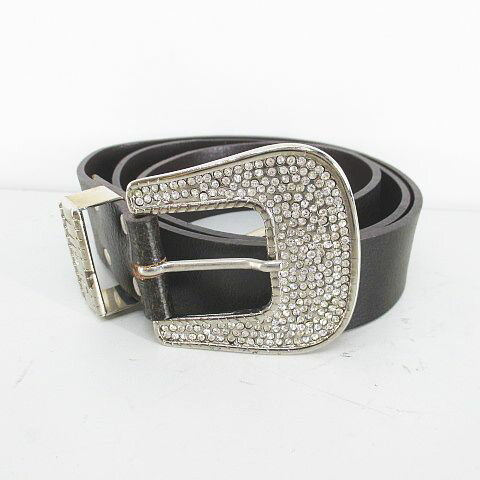 【中古】リュージョー LIU・JO プレーンベルト レザー 本革 M 茶系 ブラウン イタリア製 ラインストーン ピン式 バックル 小物 レディース 【ベクトル 古着】 251021